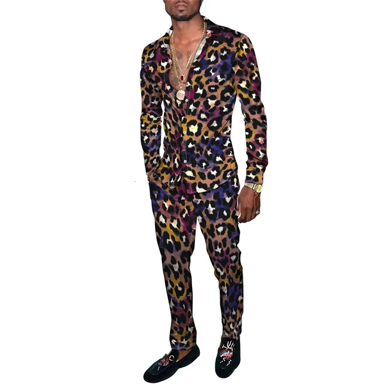 Animal Zebra Leopard 3D Printed Mens Harajuku Style Clothing Set Long Sleeve Shirt Long Pants Two Piece Clothing Set 241008