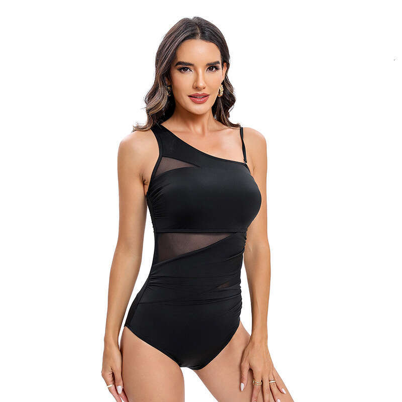 New Fashionable Sexy Bareback Solid Color Mesh Splicing For Slimming And Meat Covering Women's Swimsuit 2024