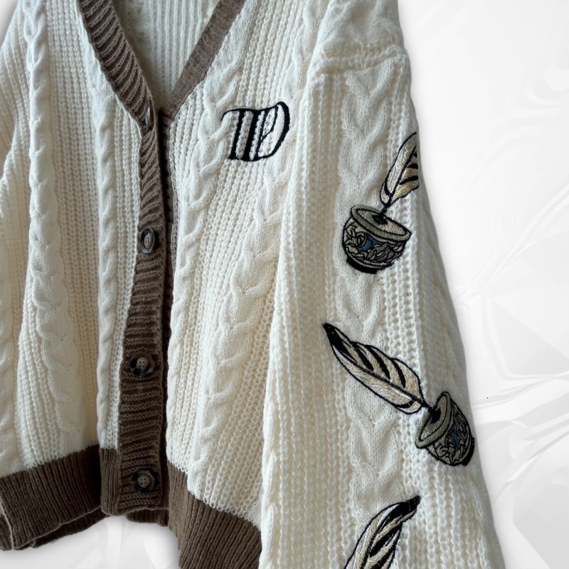 2024 Autumn Women Trend High Quality Loose Fitting Ral Embroidered Knitted Cardigan Y2k Regulai Fit Beige Cardigans Female