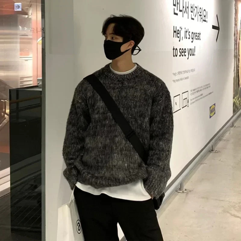Green Mens Clothing Turtleneck Sweater Y2K Japanese Vintage Oversized Casual Pullover Knit Sweater Winter Korean Men Clothes 241007