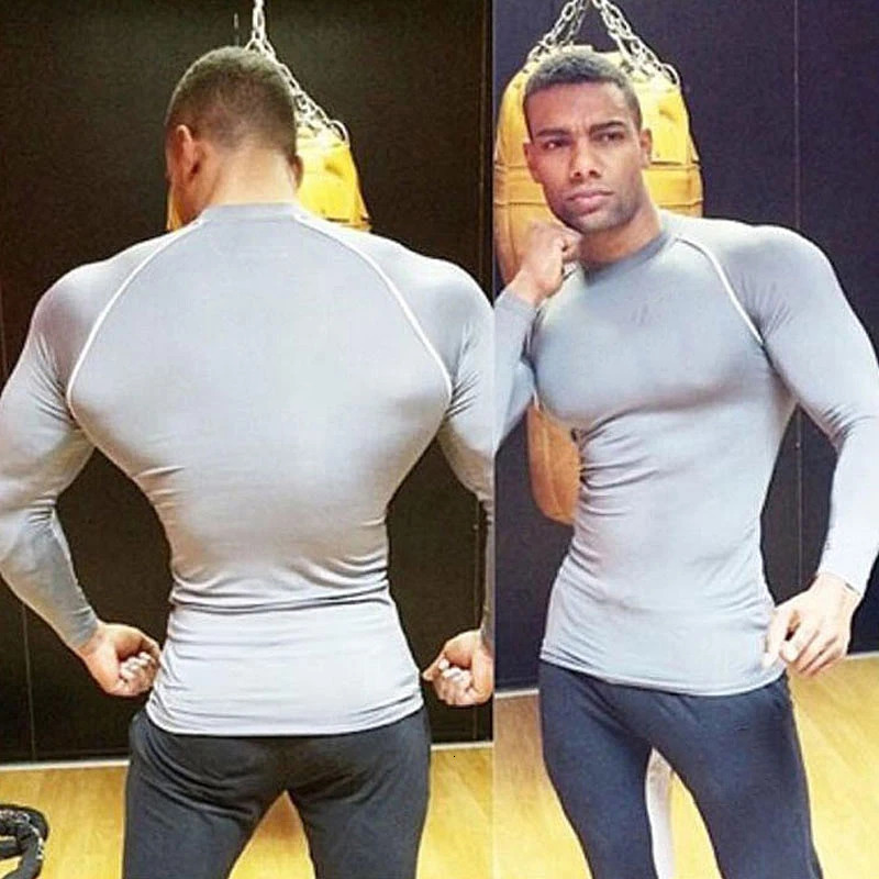 Mens Fitness Compression Shirt Long Sleeve Tshirt Quick drying Sports Tight Training 241011