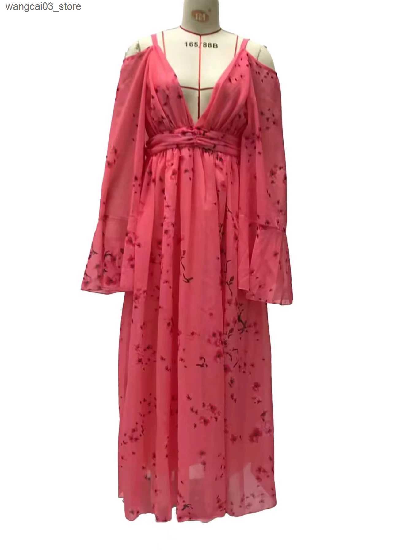 Maternity Dresses Maternity Dress for Photoshoot Women Summer Floral Thin Chiffon Ankle-Length Dresses Pregnancy Sukienka Female Belly Beach Dress L24