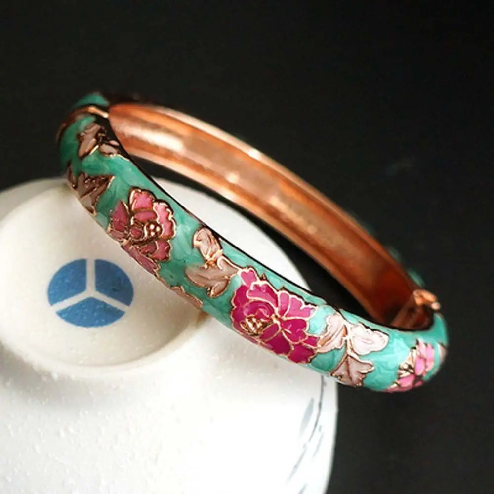 Traditional retro Cloisone girl gift enamel handmade peony bracelet jewelry accessories bracelet 241007