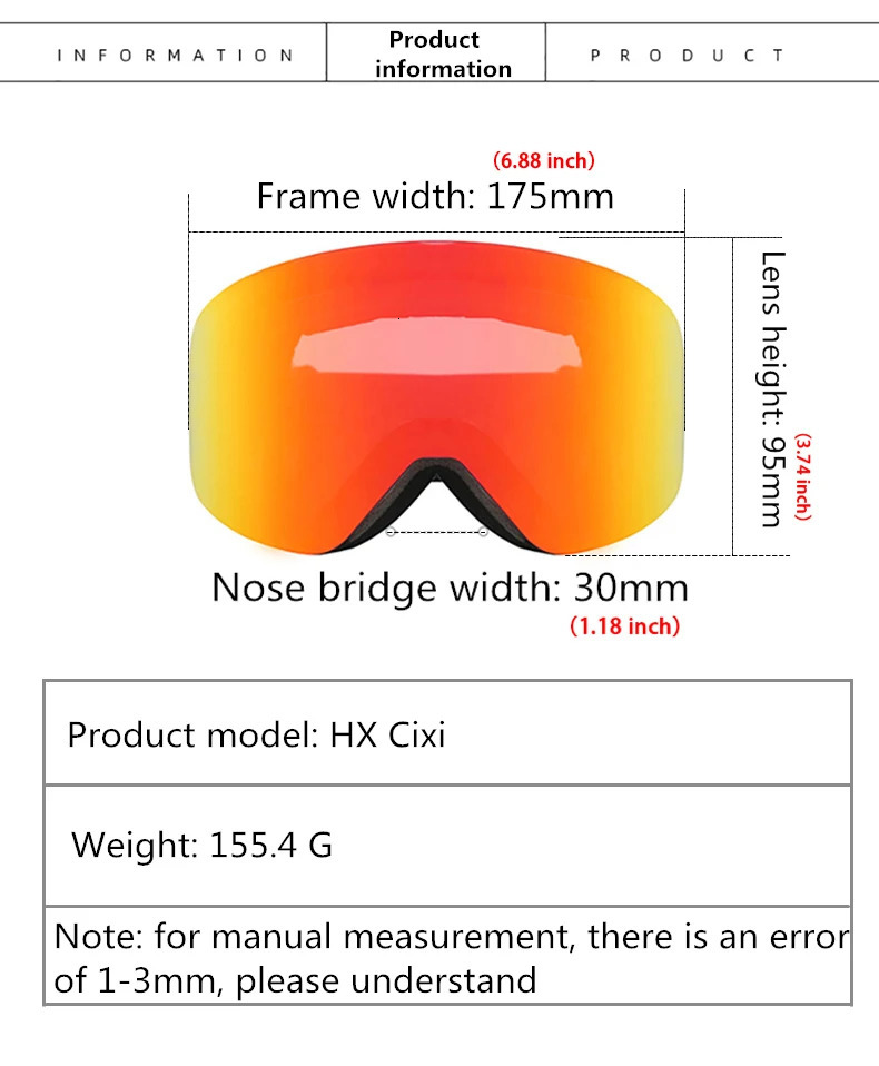 HJC Ski Goggles with Magnetic Double Layer Lens Magnet Skiing Anti-fog Snowboard Goggles Men Women Ski Glasses Eyewear more lens 241007
