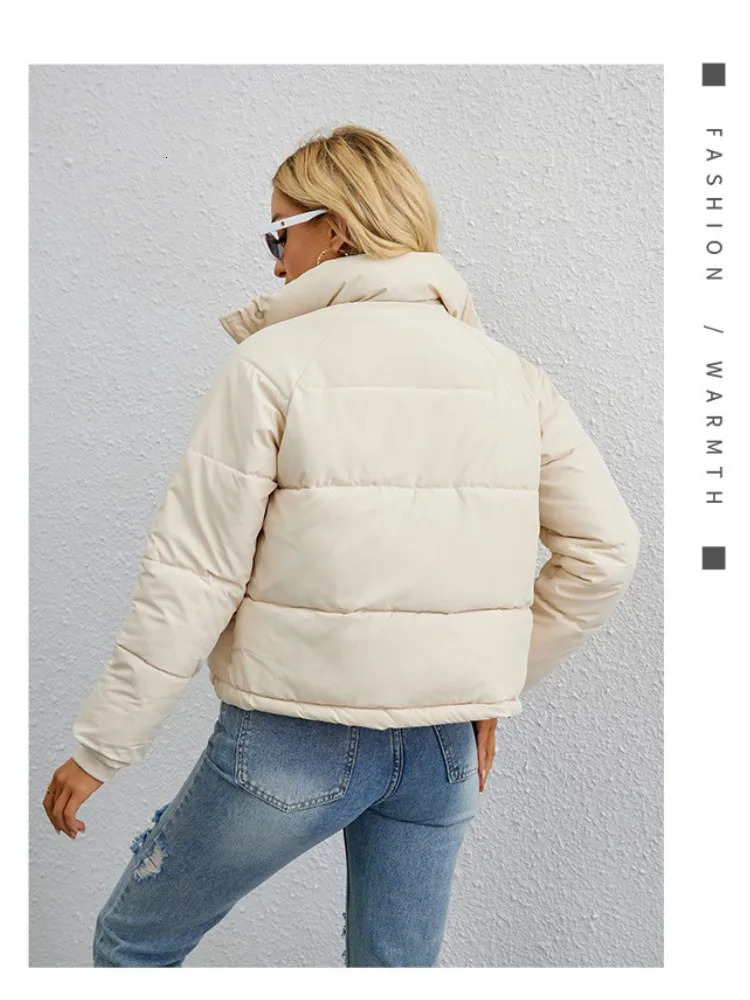 2023 Winter Puffer Jacket Women Short Warm Zipper Padded Jackets Female Outerwear Down Coats Cotton Parkas 241009