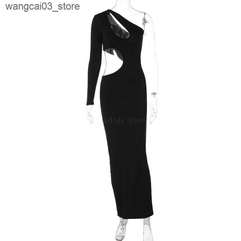 Maternity Dresses Sexy Off-shoulder Maternity Dress with Wrap Front and Hollow Out Design - Irregular Hemline and Solid Color Long Sleeves L240910