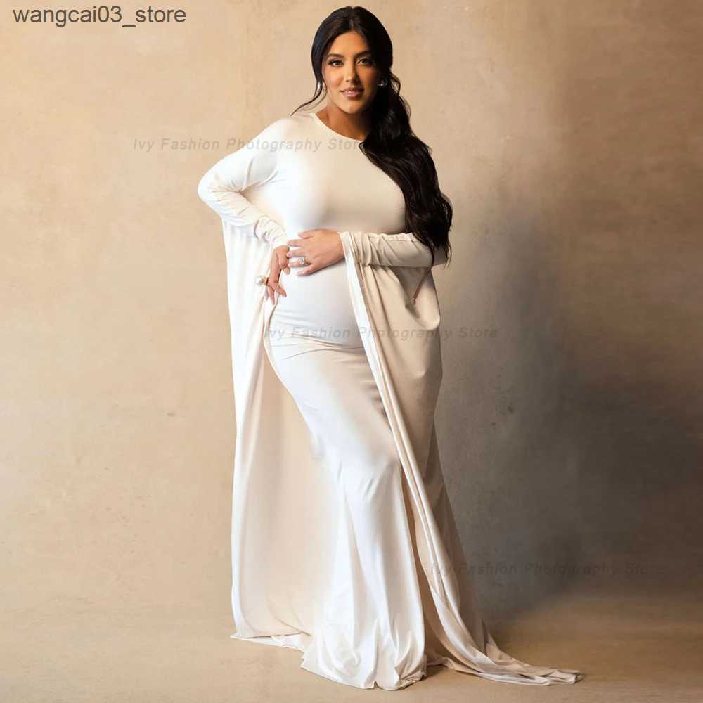 Maternity Dresses Maternity Photography Props Dress Elastic Fabric Bat Shirt Suitable For Taking Photos Pregnant Women Family Party Goddess Dress L240