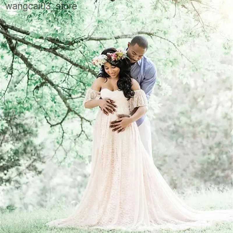 Maternity Dresses Sexy Lace Strapless Maternity Long Dress Pregnant Women Baby Showers Maxi Gown Pregnancy Summer Fancy Photography Props Clothes L240