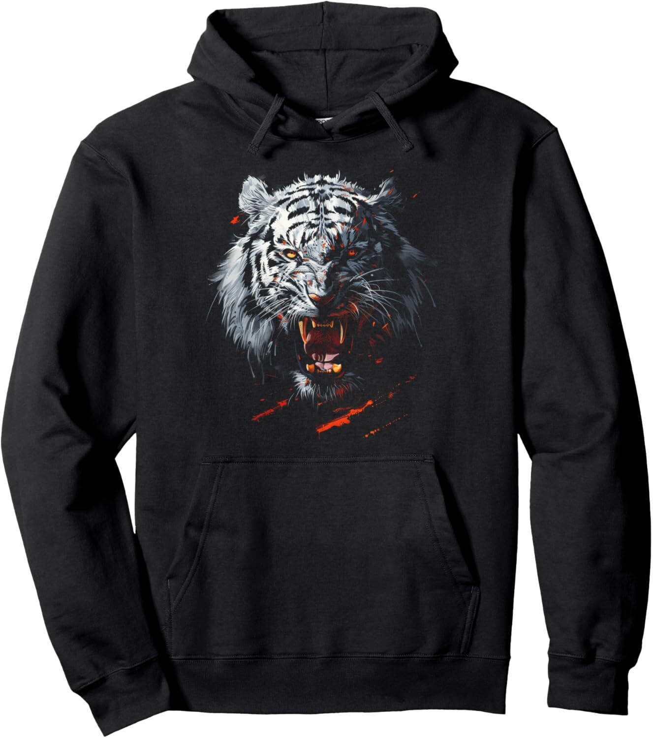 Hoodie for Mens Womens Tiger Ferocious Face With Splattered Paint Warrior Pullover Hoodie Graphic Hoodies sweatshirt Pullover Long Sleeve
