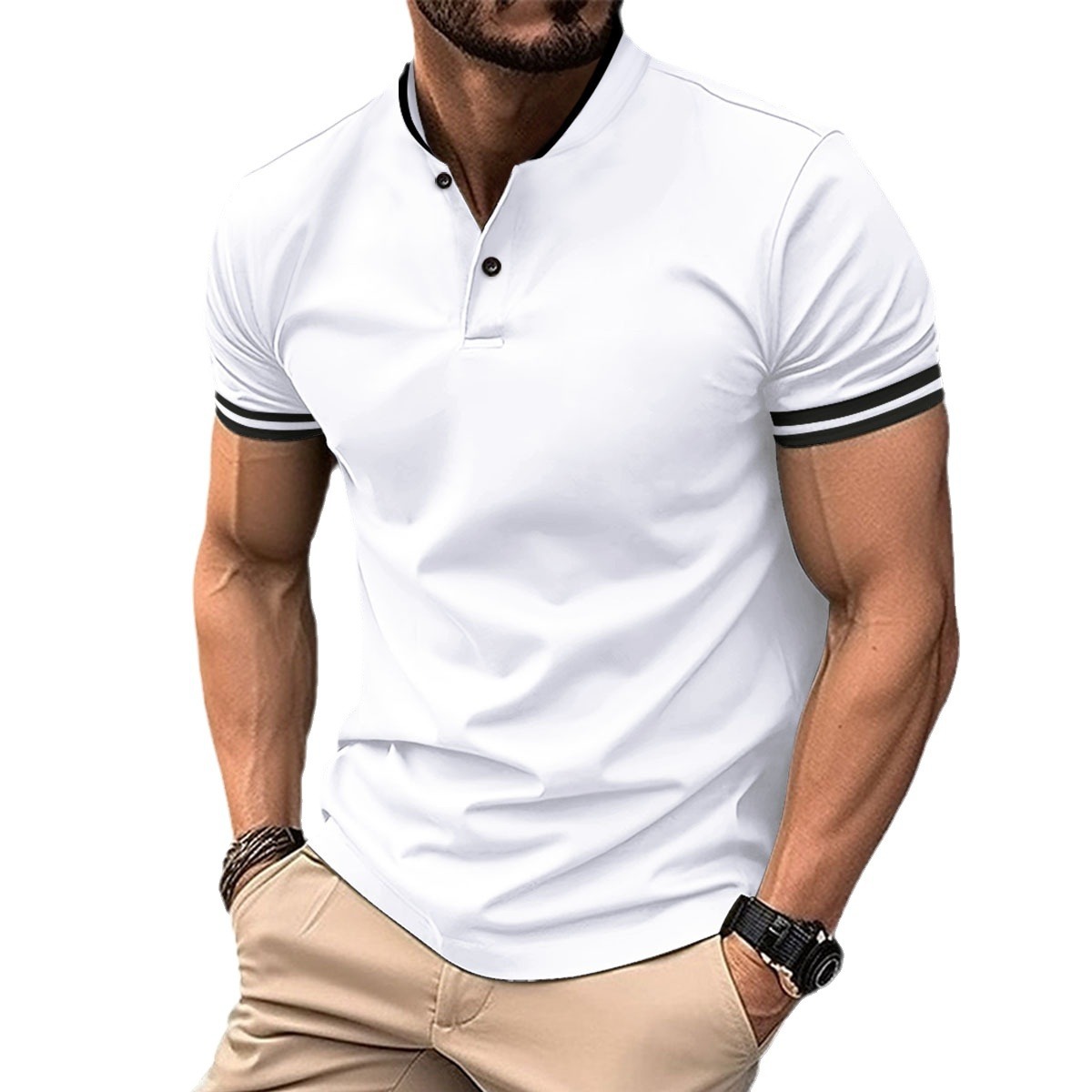 Clothing Shirt Men Polo Solid Color Mens Fabric Polo T-Shirt Short Sleeved Casual T-Shirt Tee Tops s T- T-