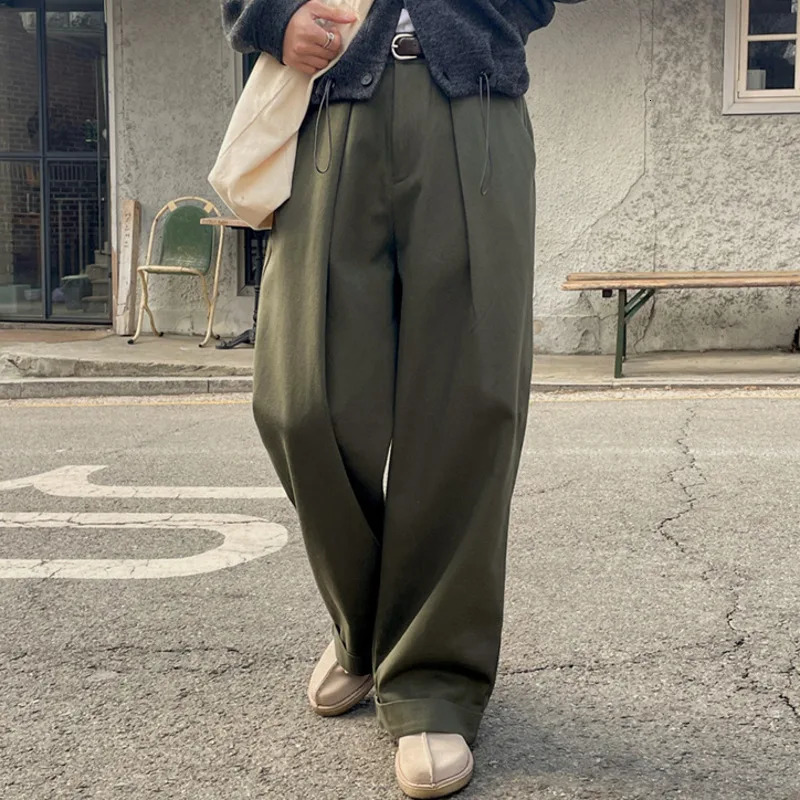 IEFB Korean loose mens casual pants straight wide leg solid color Trouser zipper summer 9C6234 241010