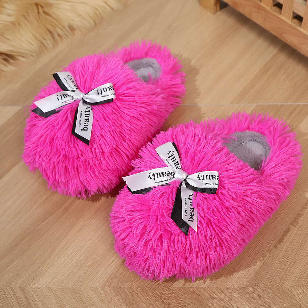Women cotton slippers Velvet slippers Winter New Imitation Tan Sheep Long Hair Warm Women's Cotton Slippers Butterfly Knot Home Indoor