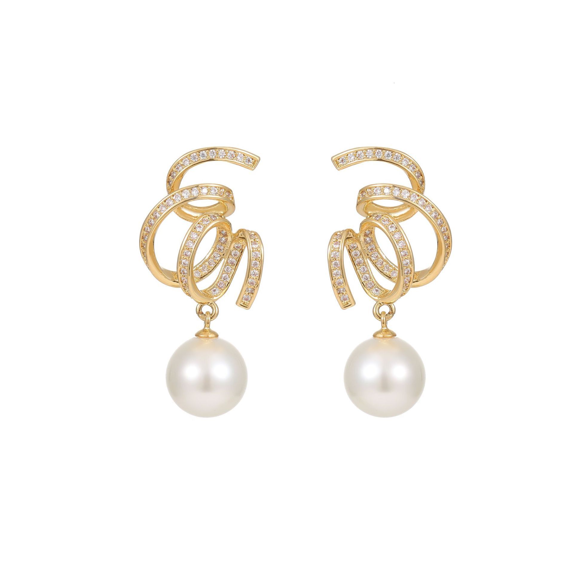 Fashionable, minimalist, cool spiral ribbon elegant temperament and versatile design. Full dia zircon, sier needle earrings with a sense of design