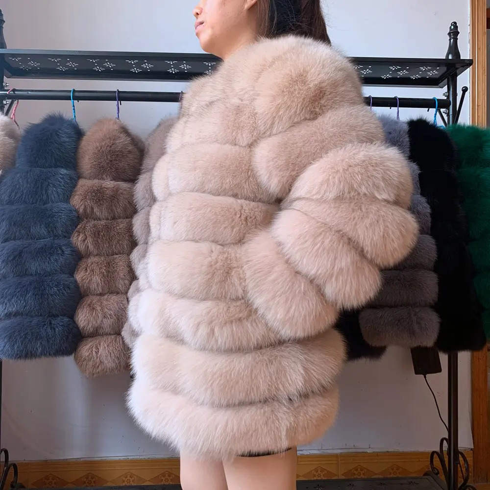 70cm 4in1 Quick Delivery Fashion Womens True Natural Fox Fur Long Coat Winter Warm 241010