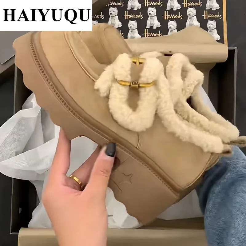 Fashion Fur Suede Coat Womens Shoes Heel Mary Jane Shoes 2025 Trend Short Fat Fleece Warm Cotton Pump Zaptos Unprinted Good Product 241007