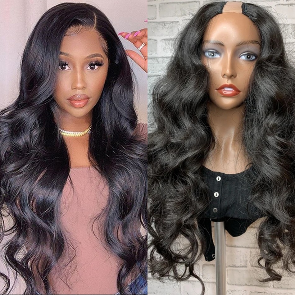 U Part curly Wig Brazilian Hair 100% Remy Human Hair Wigs loose body wave Wig Human Hair for black woman 26inch 180% density