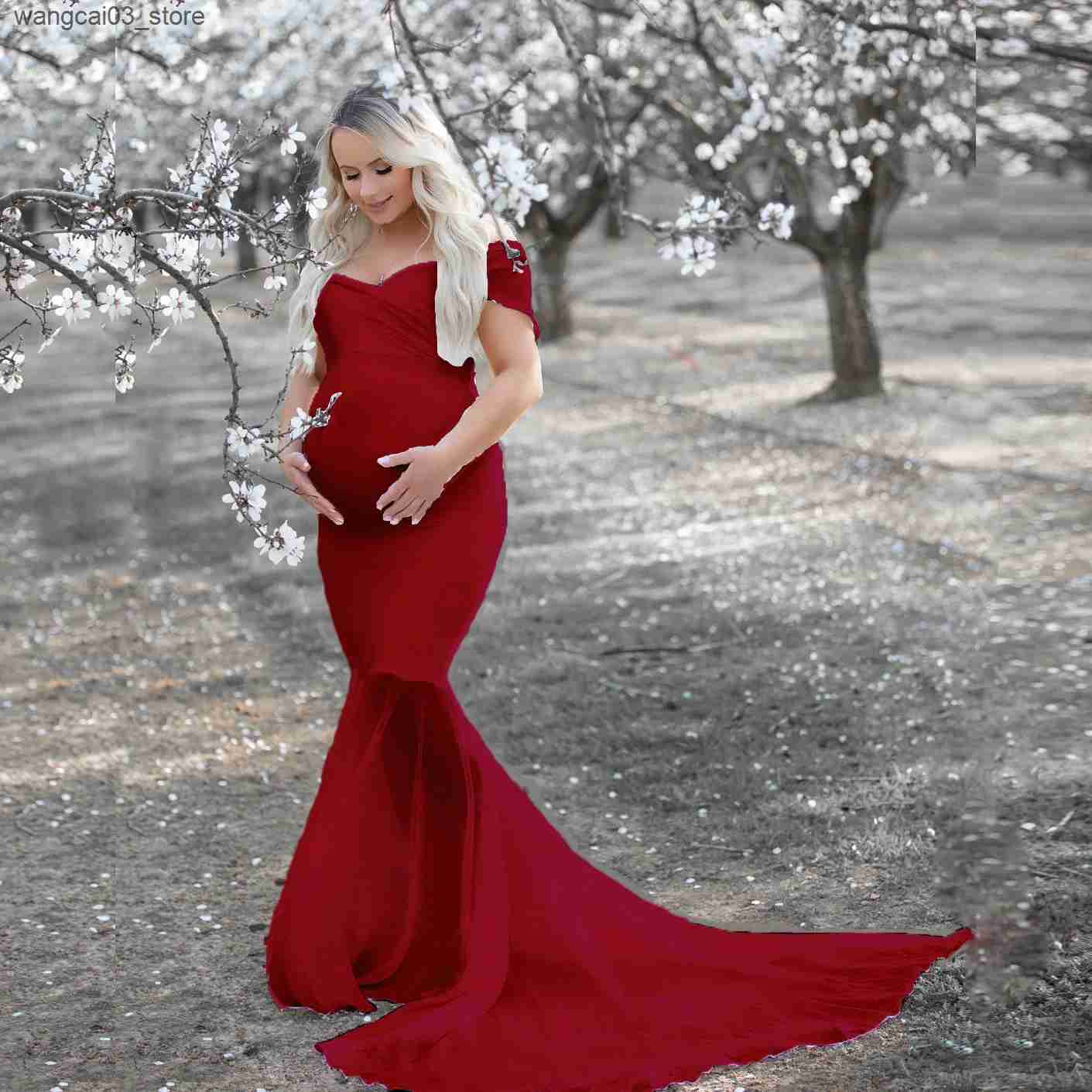 Maternity Dresses Classic Pink Pregnancy Dress for Photo Shoot Maternity Photography Props Sexy V Neck Lace Maxi Gown Dress Pregnant Women Clothes L24