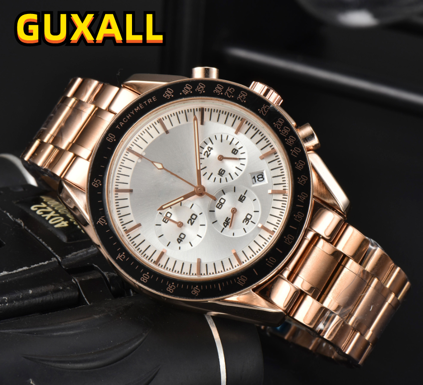 Sub Dials Working 3 Eyes Designer Automatic Date Men Watches Stainless Steel Band Quartz Movement Clock Rose Gold Silver Switzerland Iced Out Hip Hop Watch Presents