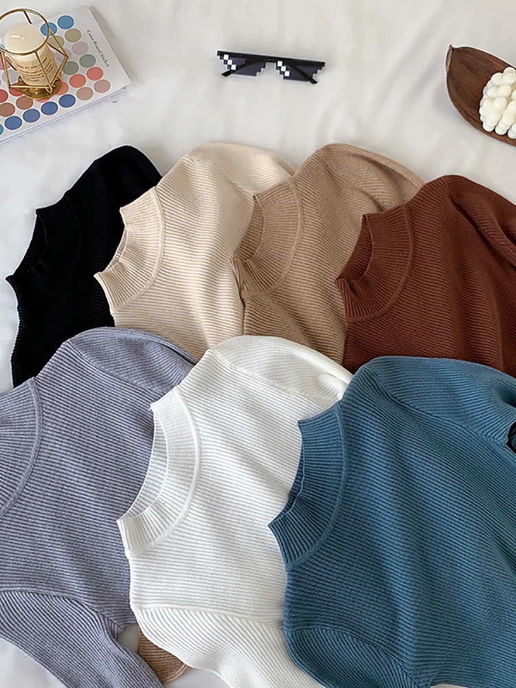 2024 -coming Autumn Winter Tops Basic Turtleneck Pullovers Sweaters Primer Long Sleeve Short Korean Slim-fit tight Sweater 241011