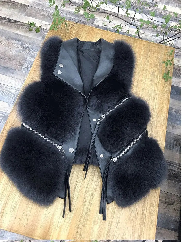 Fur coat womens vest short autumn winter patch work ultrathin fashion version 241010
