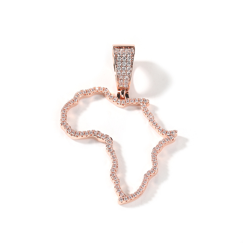 Vintage Hollow Map of Africa Pendant Necklace 5A Zircon Men Women Couple Jewelry