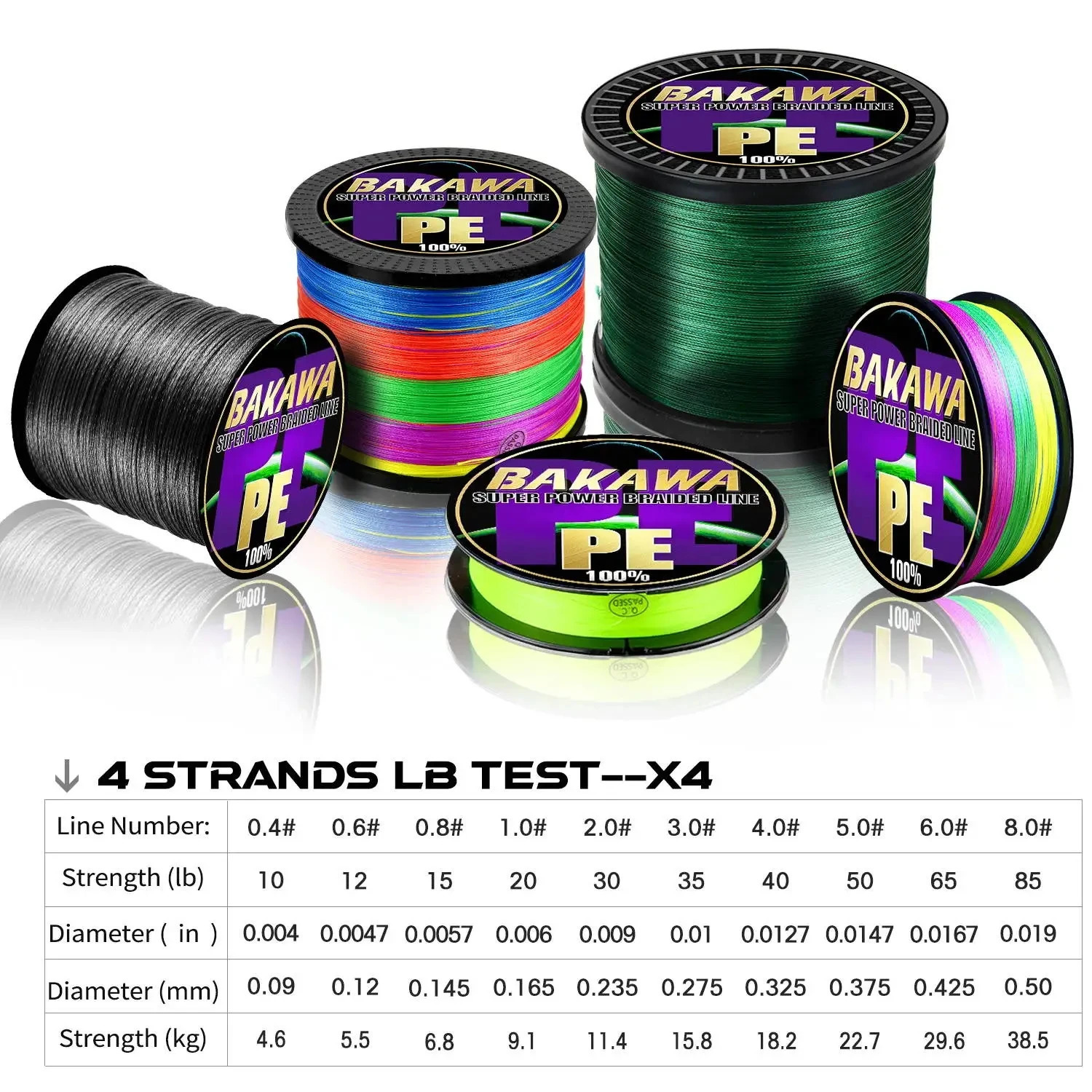 BAKAWA 4 Strands Multifilament Fishing Line 300M 500M 1000M 100M Carp Japanese 100 PE Braided Wire Fish Accessories 241007