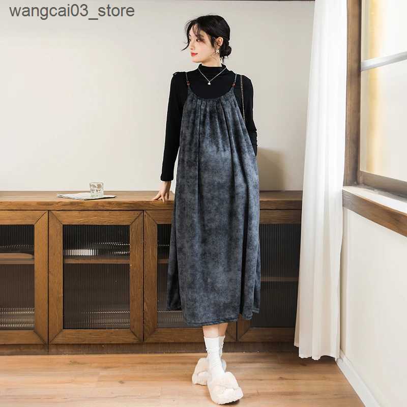 Maternity Dresses Pregnant Women Clothing for Autumn Winter Korean Style Plus Size Maternity Strap Suede Dress Long Loose Pregnancy Vintage Dress L240