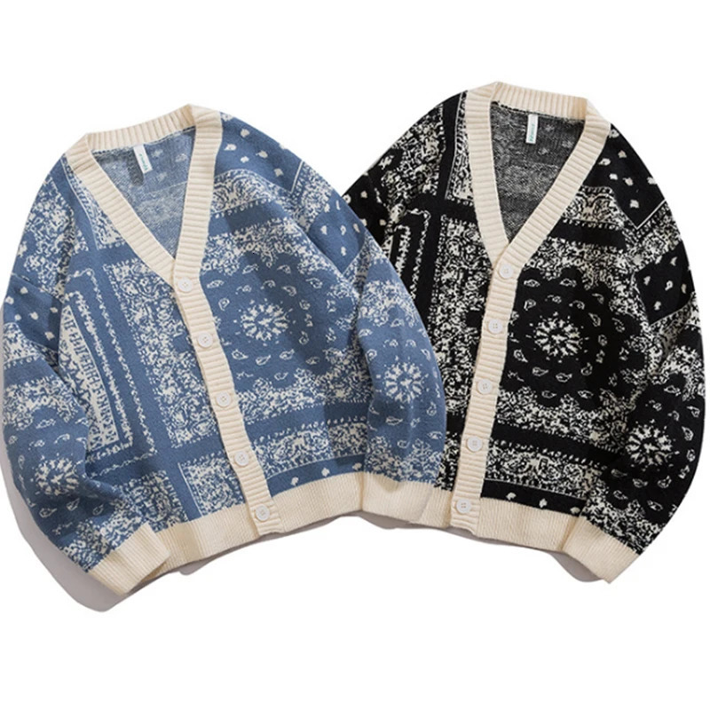 Y2k cardigan with blooming collar mens sweater winter vintage sweater jacket fashionable and loose Harajuku womens oversized wool knit 241007
