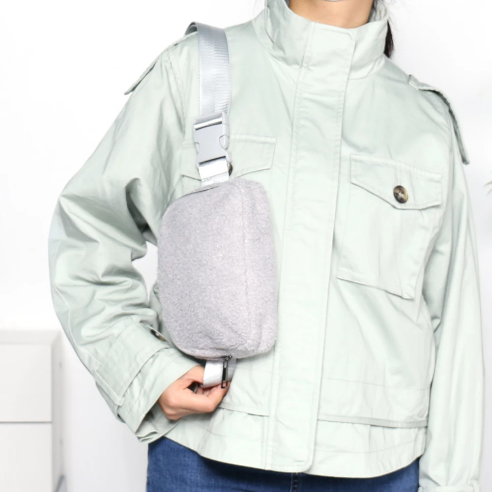 Plush fabric womens waist shoulder cross body bag small fashion lamb wool fluffy fur winter womens bag handbag 241008