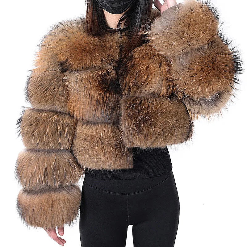 Maomaokong Super Winter Womens y Thick True Raccoon Fur Coat Natural Fox Jacket Plus Size Tank Top 241010