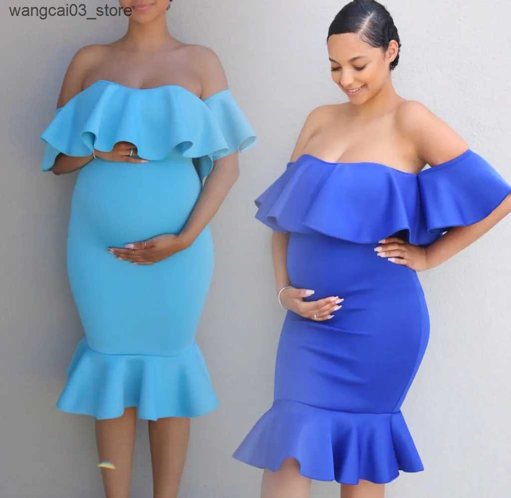 Maternity Dresses Maternity Dresses Elasticity Pregnancy party dress for Pregnant Women Ruffle Collar One-piece Mermaid Dresses Photography Dress L240