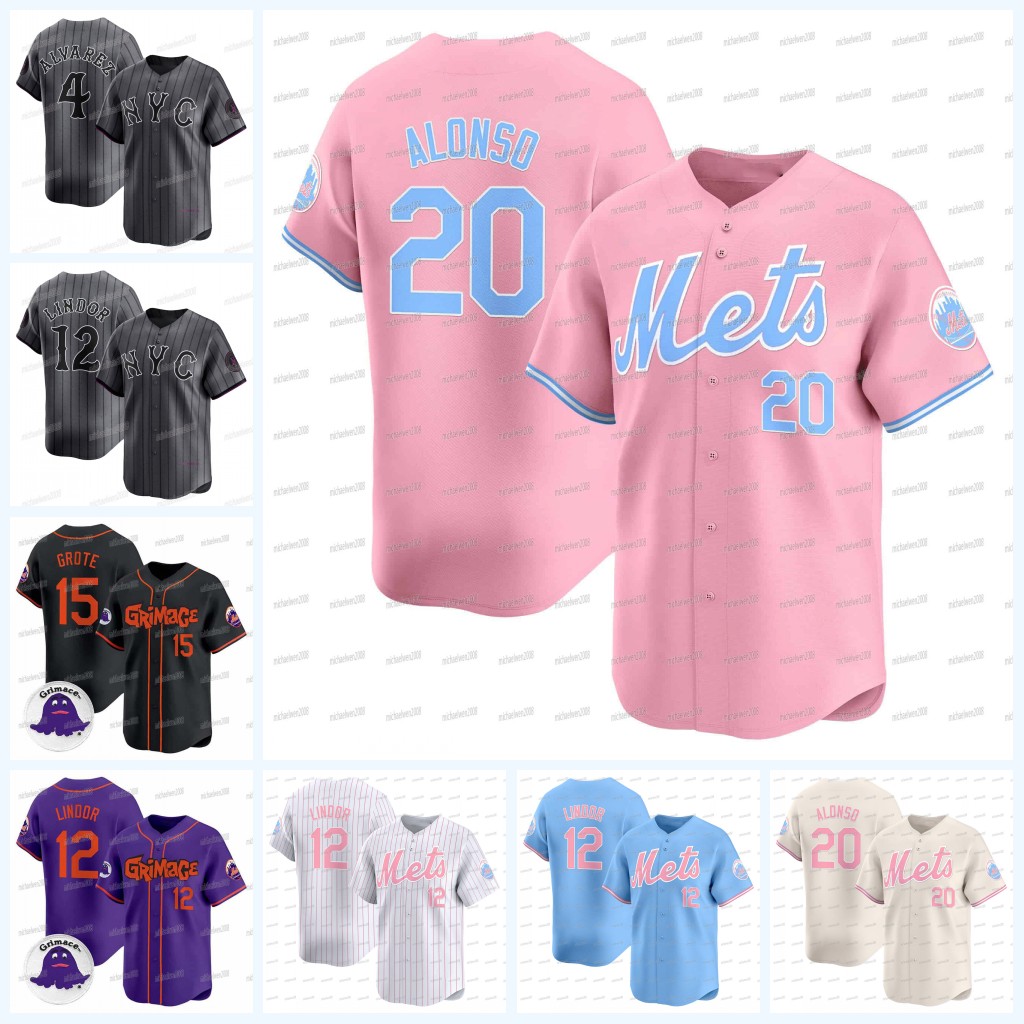 Mets 2024 City Connect Jersey 12 Lindor 20 Alonso 34 Senga 39 Diaz 4 Alvarez 6 Marte 9 Nimmo 28 Martinez 3 Winker 2 Acuna 27 Vientos 15 Taylor
