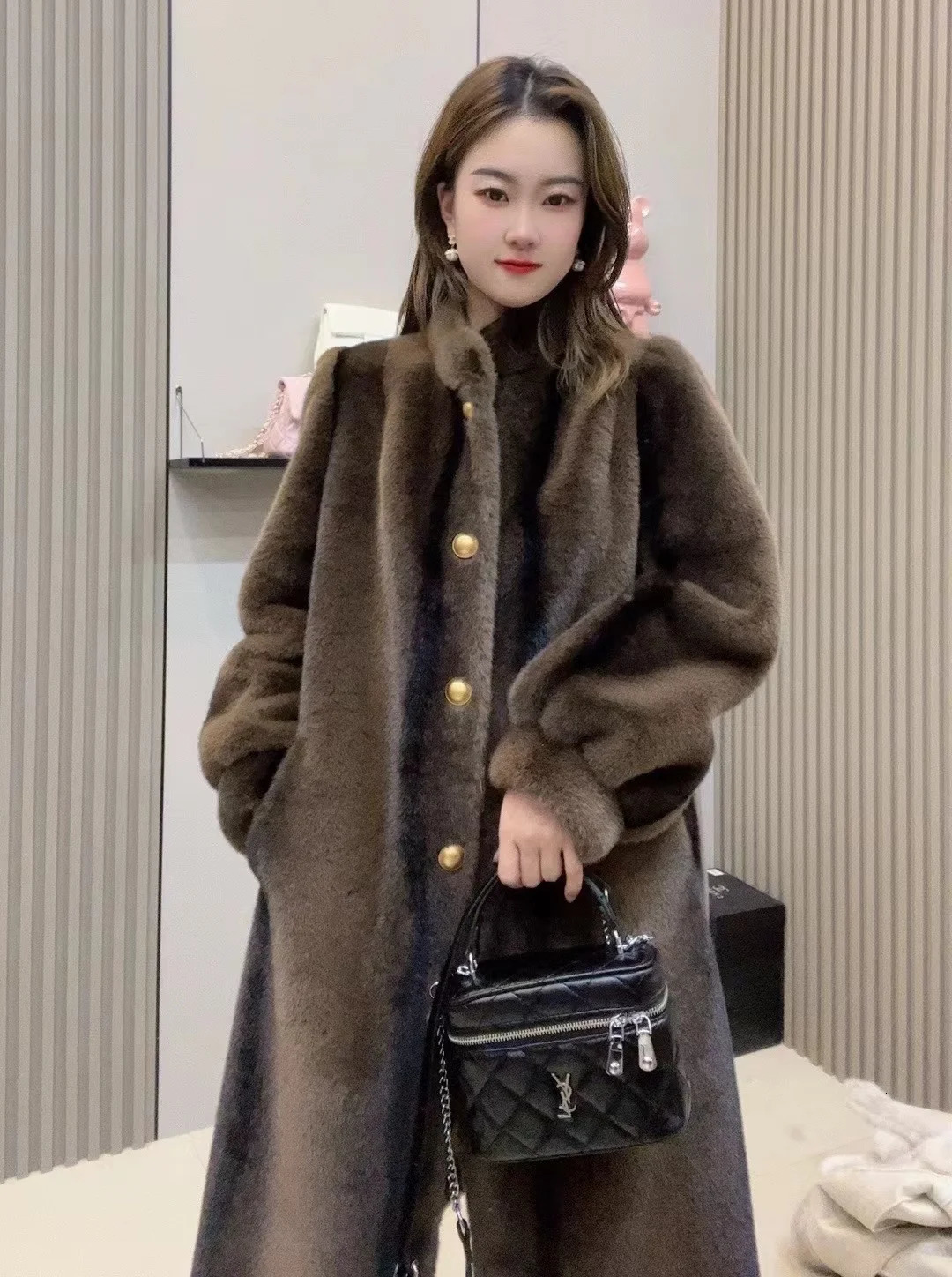 Rich Women Imported Purple Label Velvet Mink Womens Full Medium Coat 241010