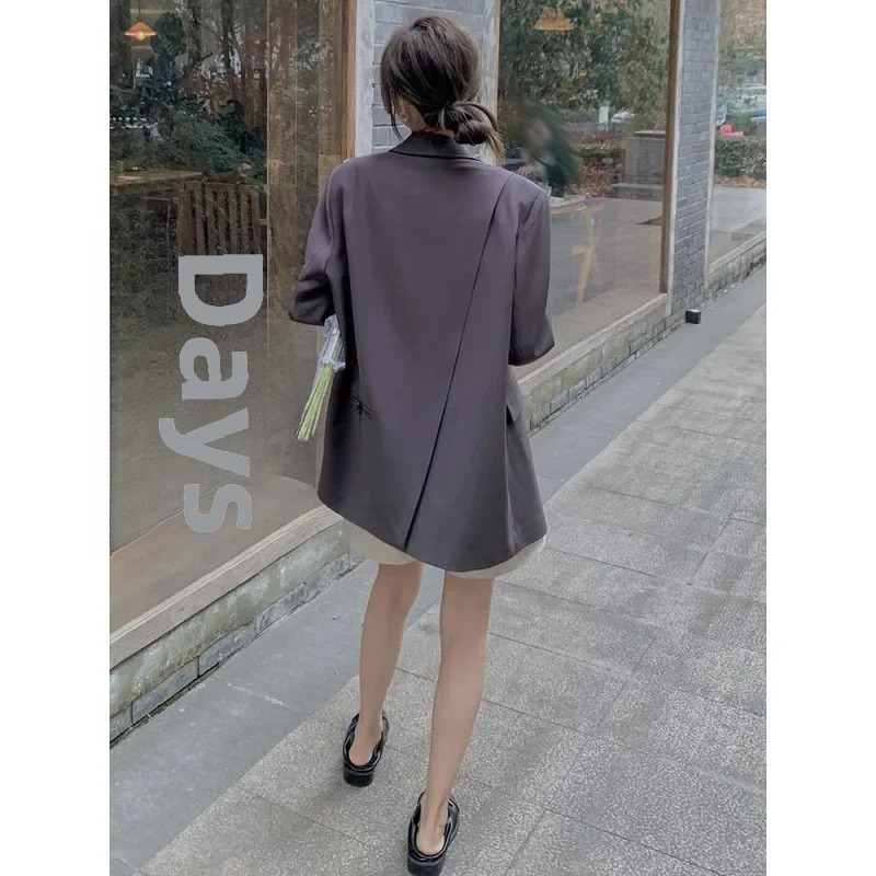 Grey side seam womens small suit jacket spring n emotional niche Western custom 241010