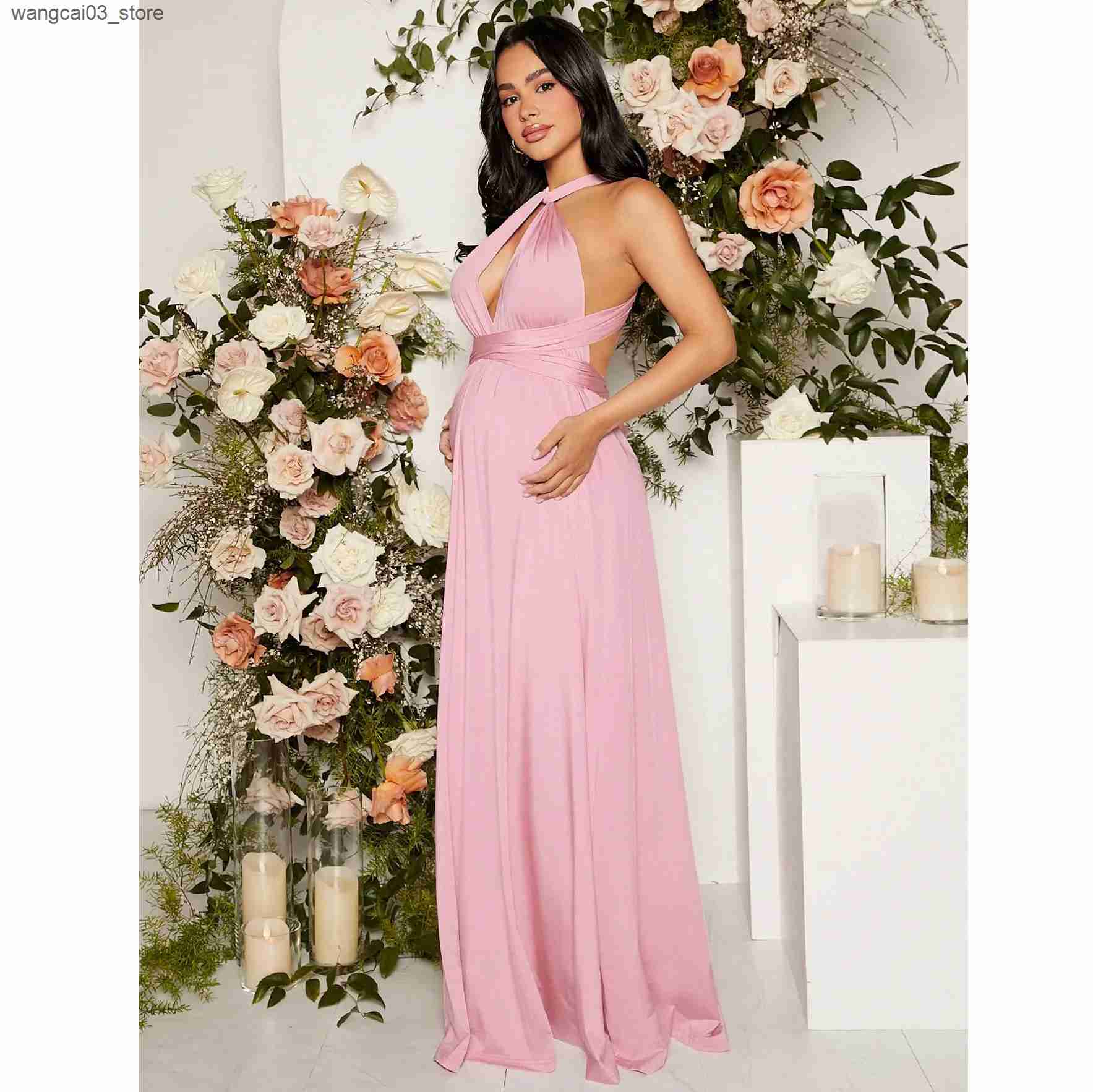 Maternity Dresses European American solid colors diverse wearing styles sexy straps pregnant womens dresses big swing long Evening Party dresses L2409