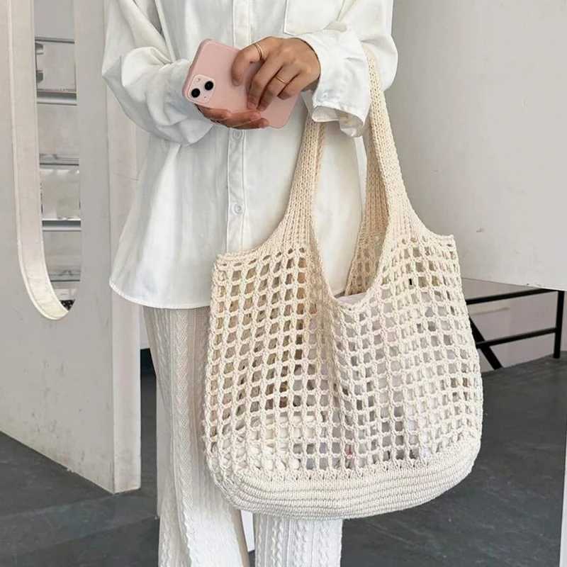 Summer beach bag womens shopping handbag shoulder knitted bag travel crochet hollow womens fashion handbag Y241011