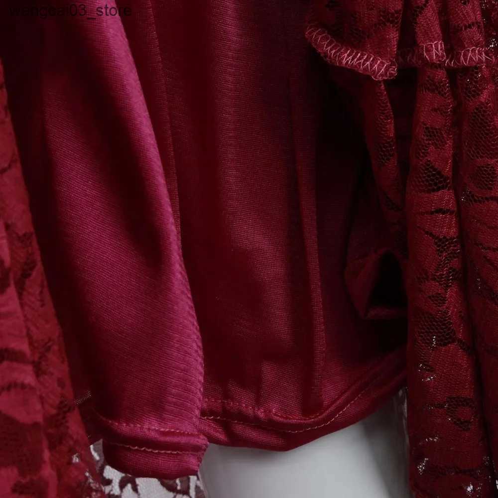 Maternity Dresses Red Wine V-Neck Long Sleeve Maternity Photography Props Maxi Pregnancy Clothes Lace Dress Fancy Shooting Photo Pregnan L240910