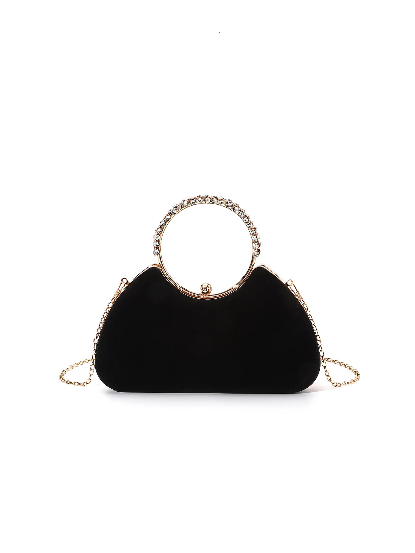 Solid Black flannelette with diamond handheld specialshaped box bag woman evening for party and wedding 240925