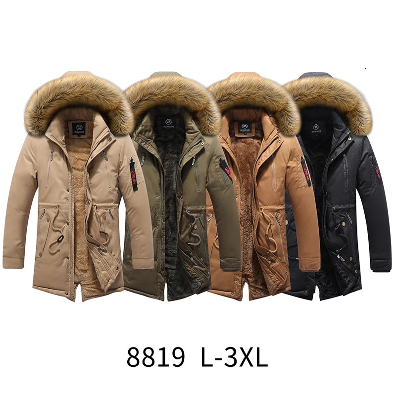 Winter fur hooded jacket mens military fur lining thick warm windproof jacket mens high-quality outdoor tactical Parka jacket 241007