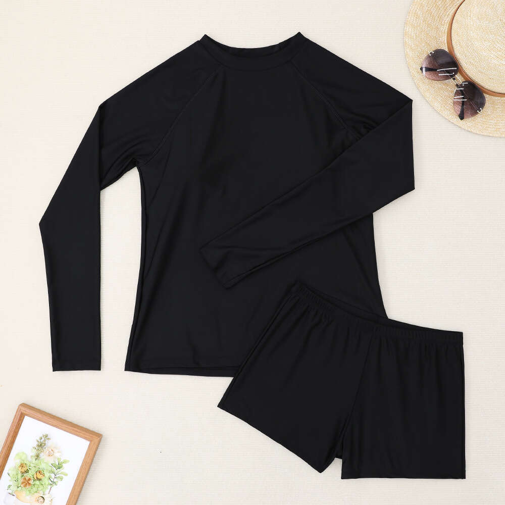 2024 New Split Women's Conservative Sports Long Sleeved Printed Panel Surfing Swimsuit