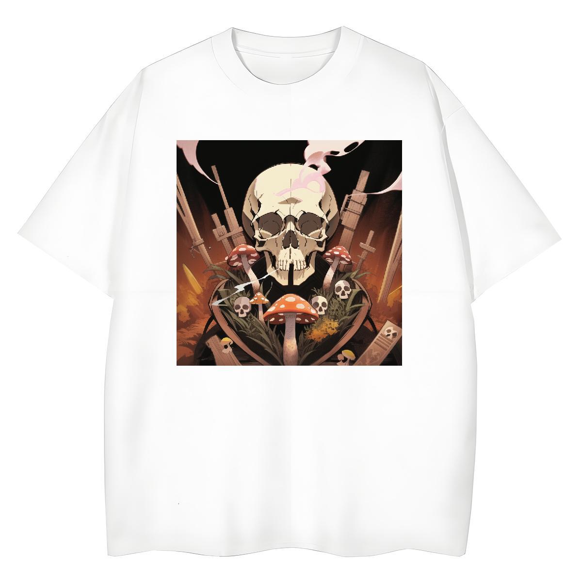 Fashion T Shirt For Woman 230g Pure Cotton O-Neck Short Sleeve Spring Summer skull Unisex Tshirts Loose DIY Anime Clothes