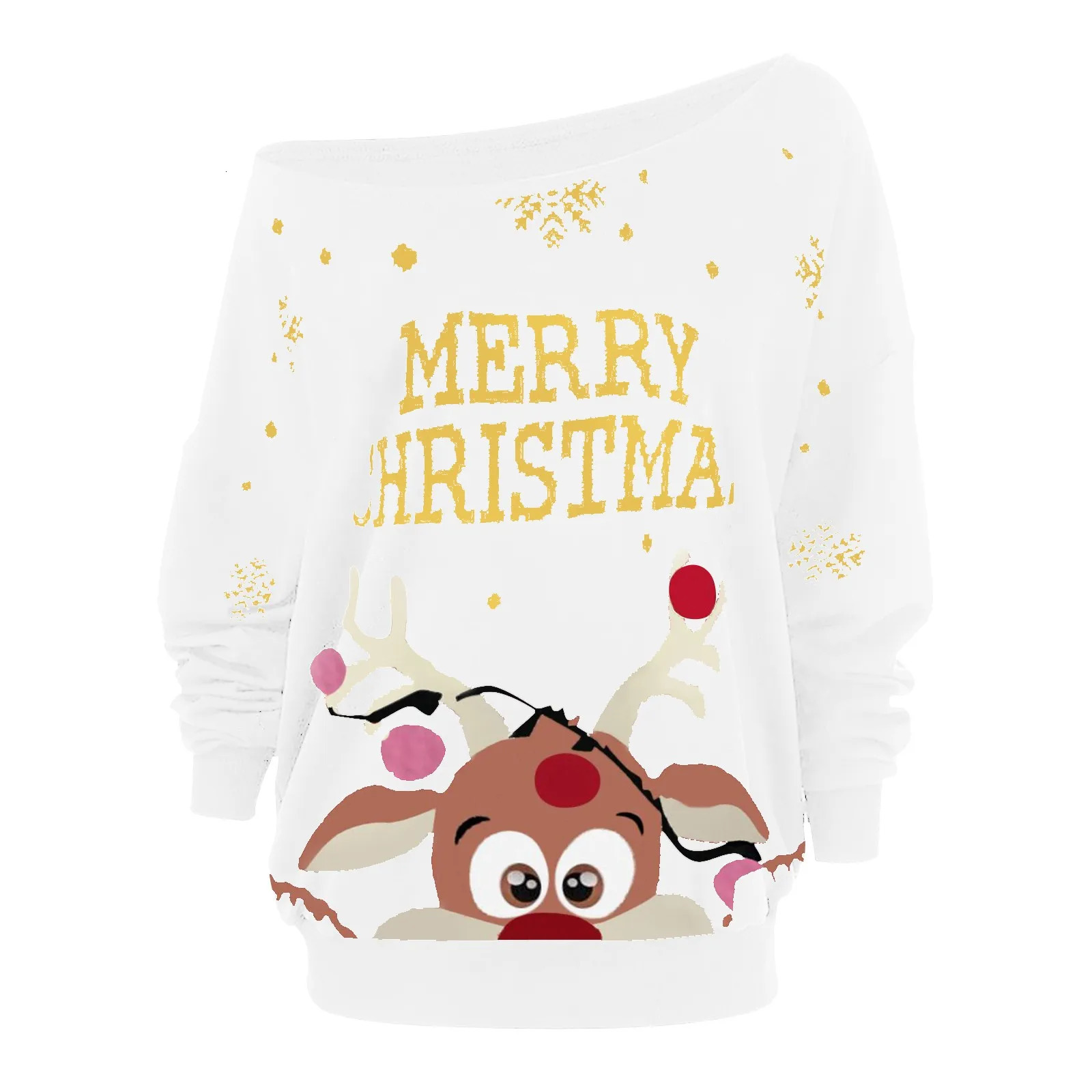 Ugly Year O Neck Pullover Xmas Reindeer Sweater Female Blouse Christmas Print Sweatshirts Women Solid Long Sleeve Tee Tops 241011