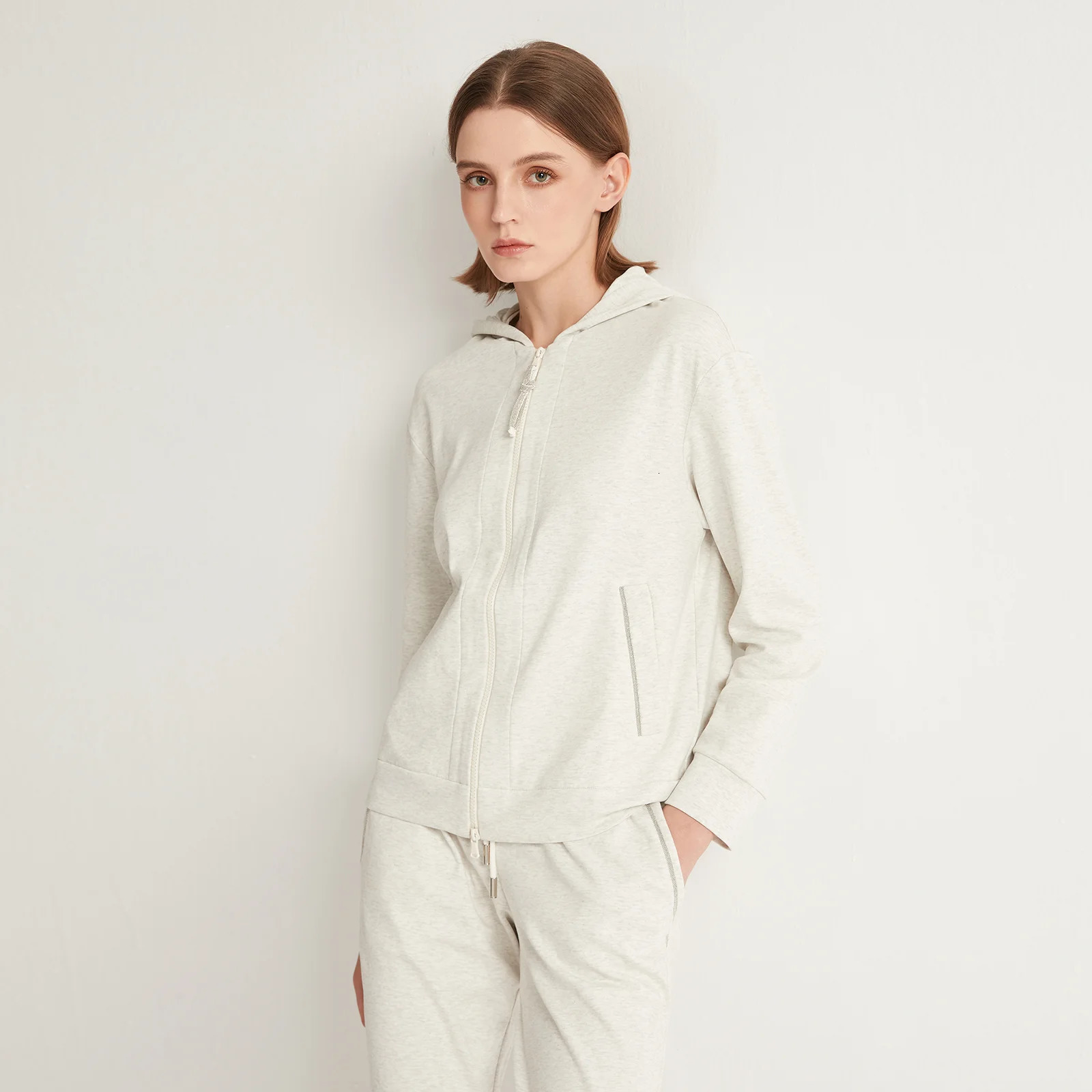 K1071W inventory high-quality 100% pure cotton zipper womens cotton hooded sweatshirt cutting manufacturer hooded sweatshirt womens sportswear clothin