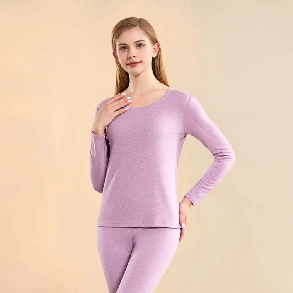 Women's Thermal Underwear Unisex Womens Winter Hot Underwear Set 2-piece Round Neck Long Sleeve Warm and Slimming Sleepwear Y241011UZR3