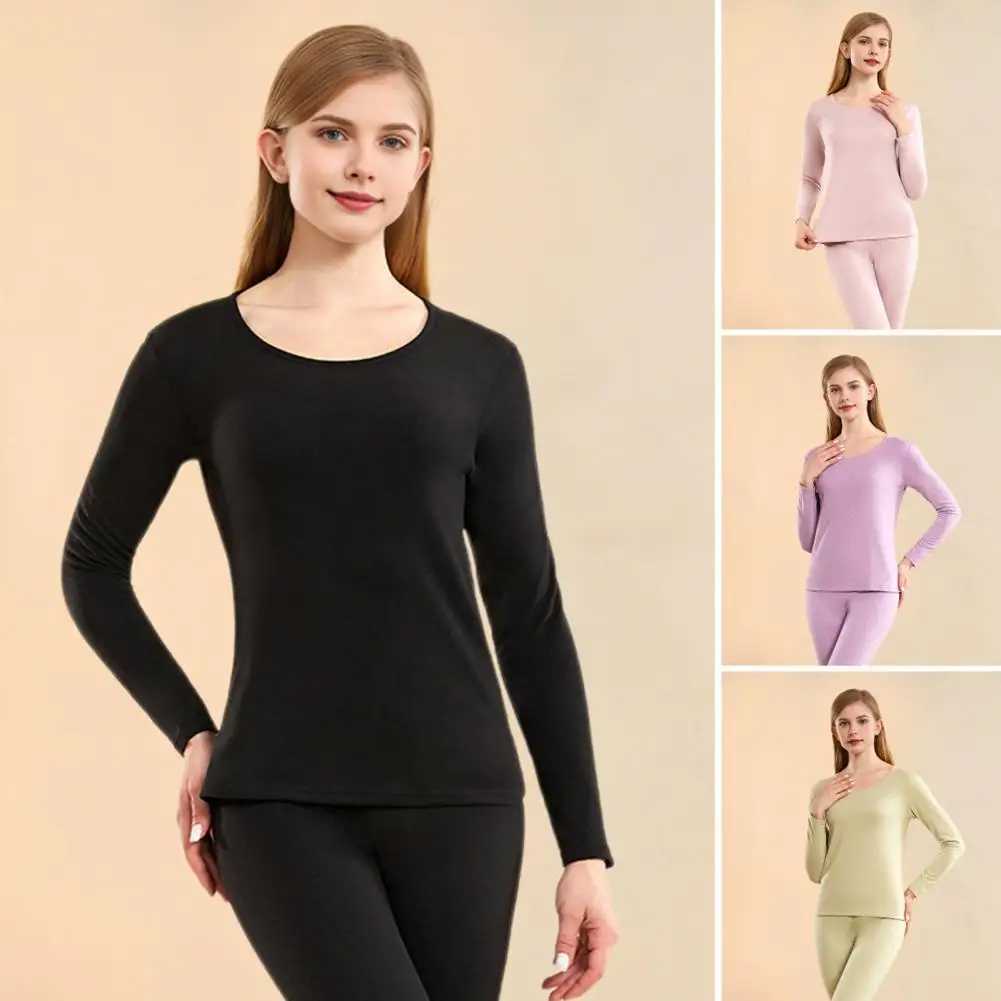 Women's Thermal Underwear Unisex Womens Winter Hot Underwear Set 2-piece Round Neck Long Sleeve Warm and Slimming Sleepwear Y241011UZR3
