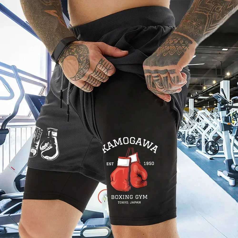 Mens compression gym shorts boxing printed sports pants double layered quick drying basketball beach muscle fitness W250319