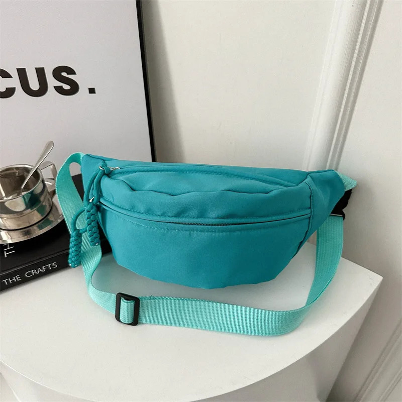 Blue casual sports single shoulder cross body bag womens hip-hop Fanny bag street fashion waist bag 241008