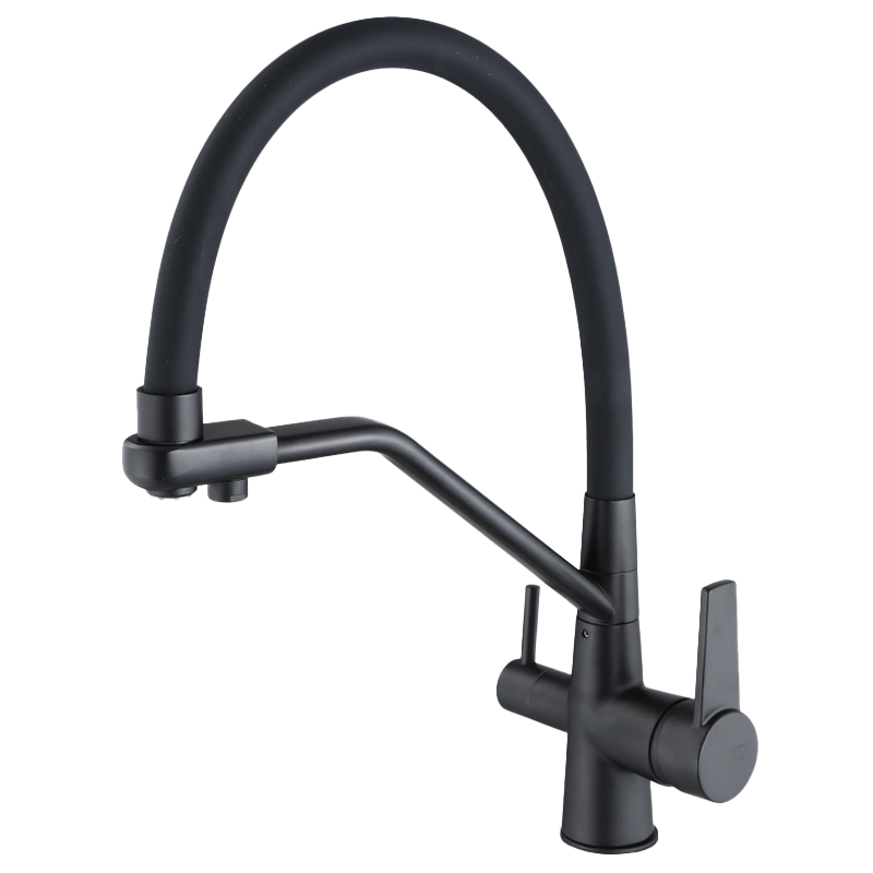 Kitchen faucet brass faucet hot and cold water faucet pure water faucet any retractable double handle faucet grey tube