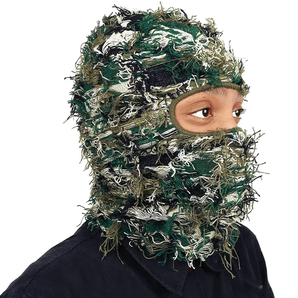 Fuzzy Balaclava hat full face ski mask knitted Beanies winter windproof and warm bicycle neck camouflage 241009