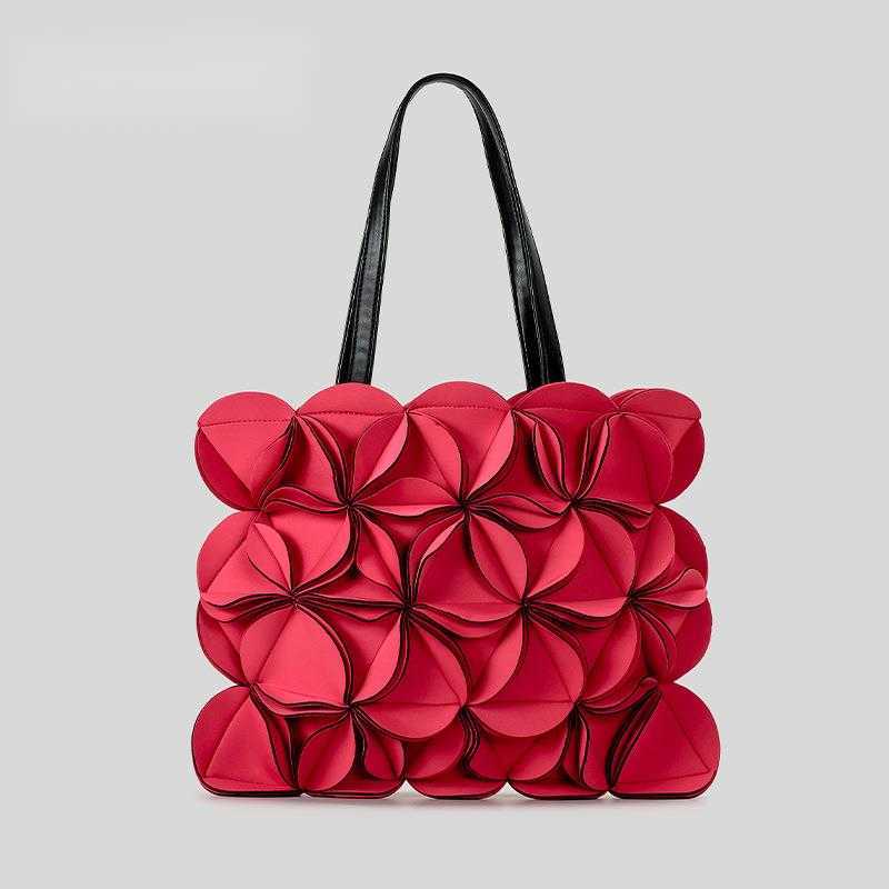 Small design, high-end feel, large capacity splicing, three-dimensional flower tote bag, women's fashionable versatile single shoulder handbag 24